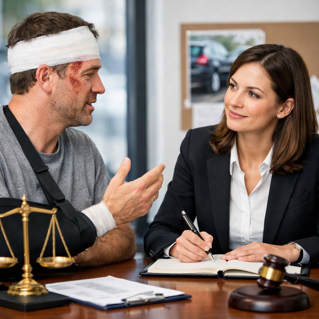Injured accident victim meeting with a personal injury lawyer