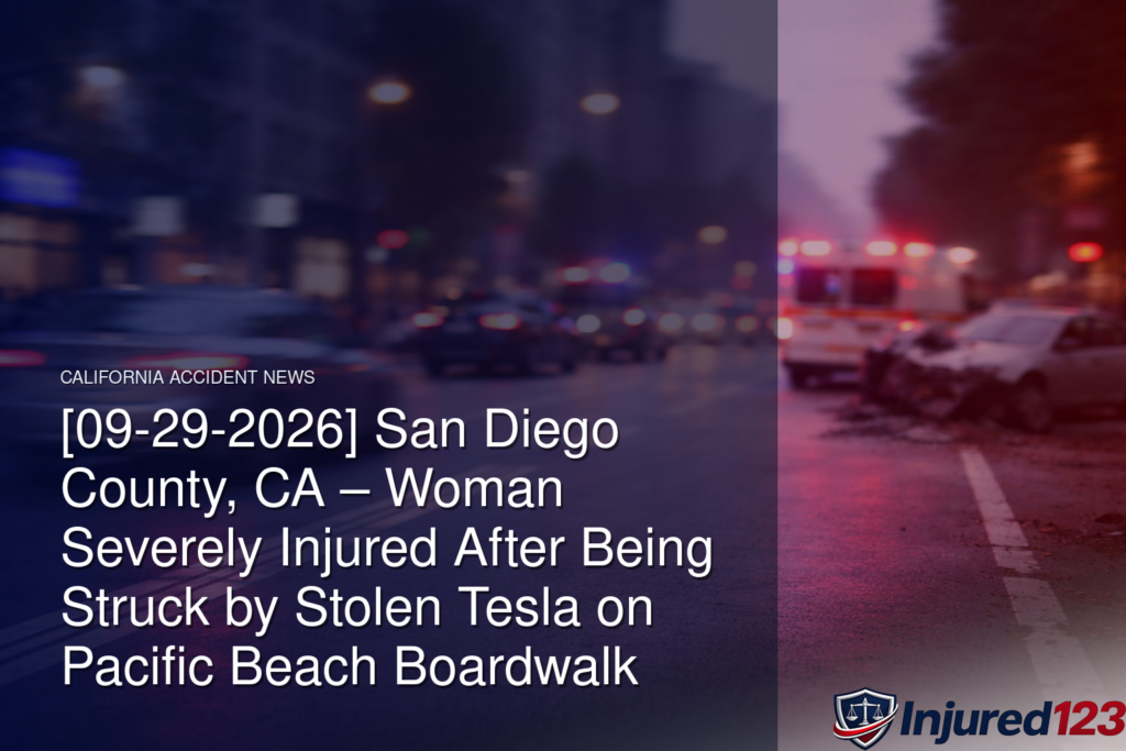 [09-29-2026] San Diego County, CA – Woman Severely Injured After Being Struck by Stolen Tesla on Pacific Beach Boardwalk